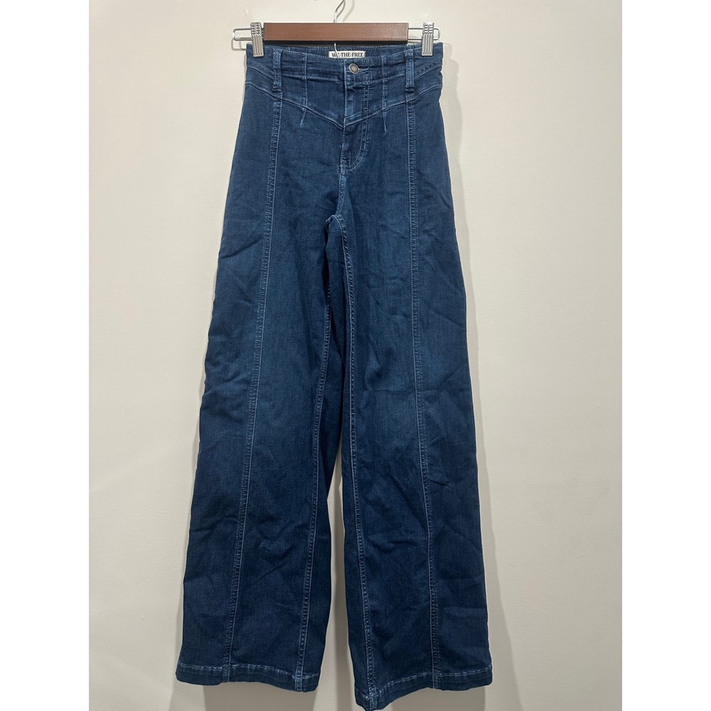 We The Free Free People High Rise Wide Leg Seamed Jeans Indigo Blue 24